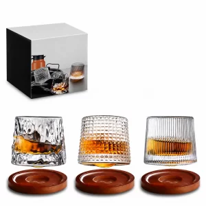 Rotating Glass Tumbler Transparent Wine Shot Glass 150ml Embossed Design